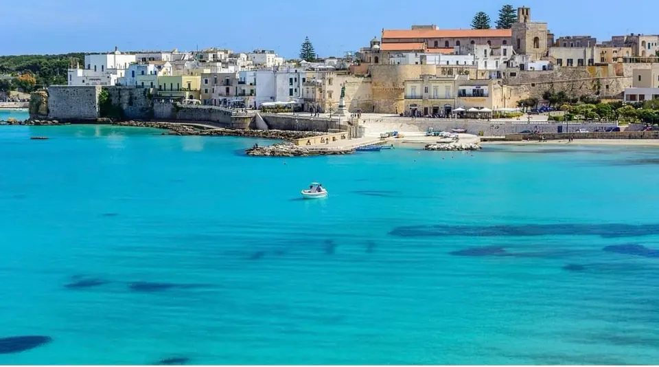 Turquoise sea in front of Otranto's old town