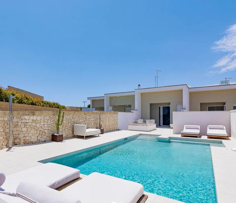 View across the pool to the villa