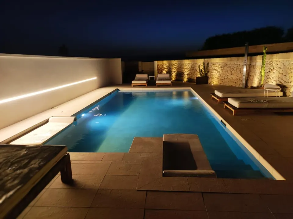 Illuminated pool in the evening